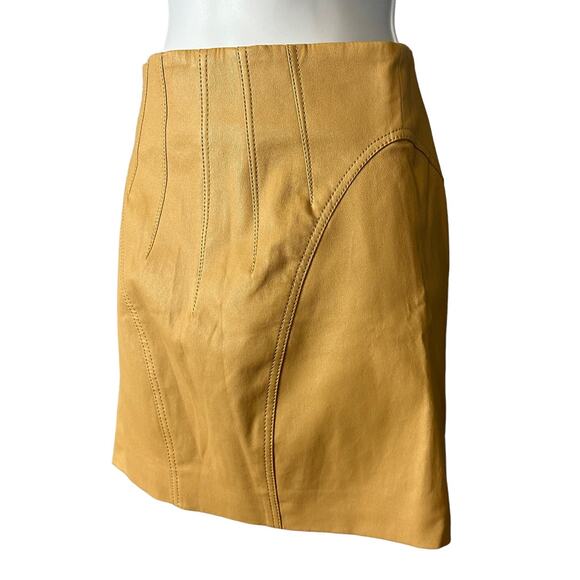 L'Academie Camel Real Leather Mini Skirt XXS Monochrome Designer $328 NEW no Tag - Picture 5 of 8